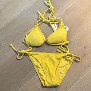 Lucky Brand  Yellow Textured Bikini Set